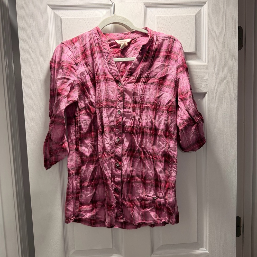 Sundance Pink Plaid Button Down Women’s Shirt